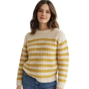 MOTHER Denim Women’s Alpaca Blend Sweater Cozy Soft Yellow & Cream Stripe Sz S
